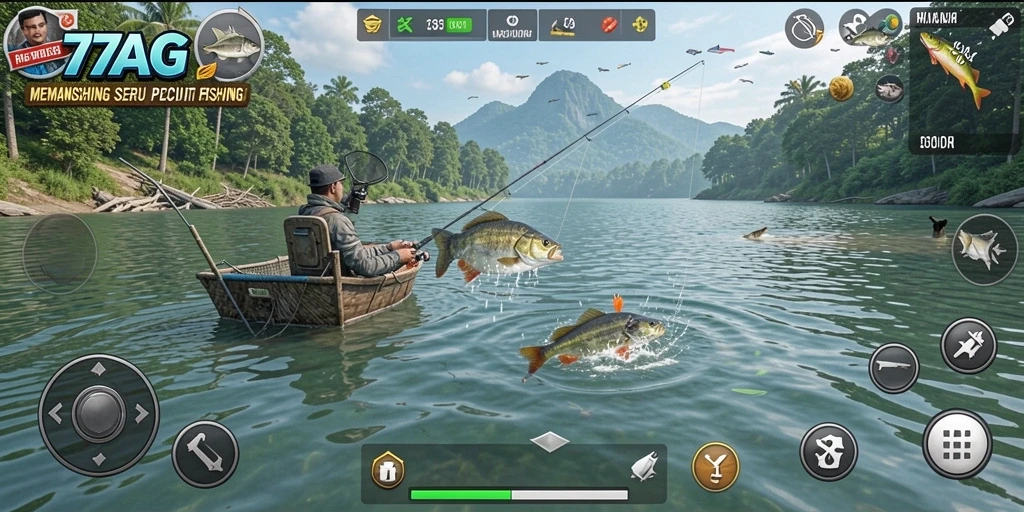 Tampilan gameplay seru di 77AG dengan pengalaman memancing nyata.