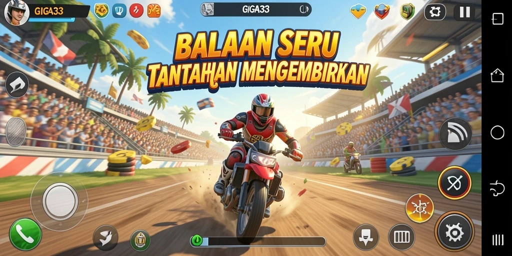 Screenshot gameplay GIGA33 yang menunjukkan balapan cepat dan grafik menawan.