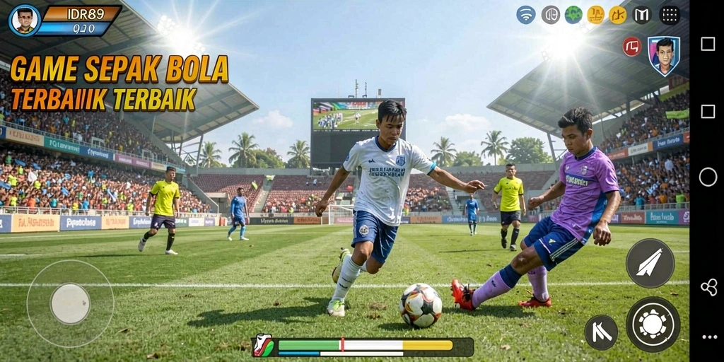 Screenshoot gameplay IDR89 menampilkan aksi seru dalam pertandingan sepak bola.