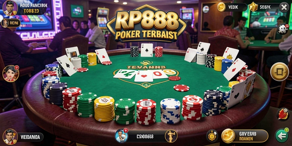 Screenshot RP888 menampilkan momen seru bermain poker dengan teman.