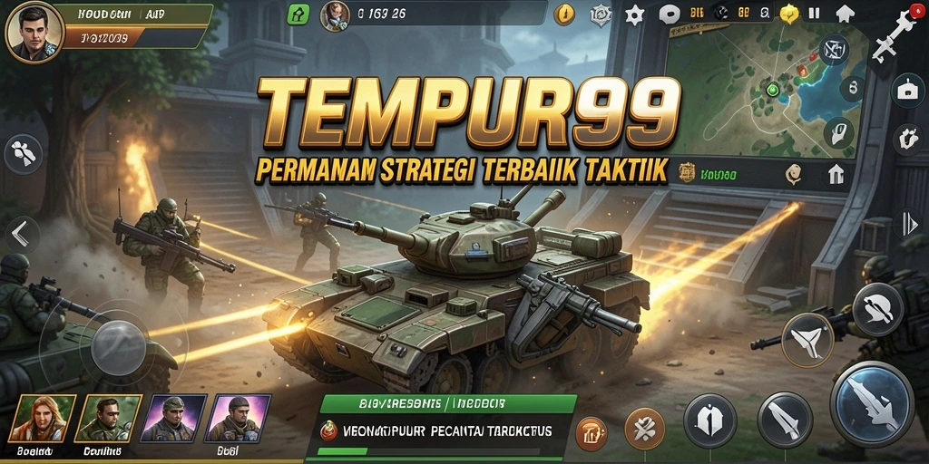 Screenshot gameplay TEMPUR99 yang menunjukkan pertarungan strategi mendebarkan.